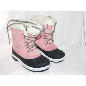 Winter Boots Pink Cat & Jack Size 3 Kids' Kit Lace-Up  Girl Girls 9" Inch